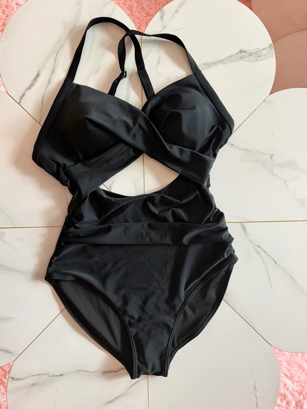 Black One-Piece Twist Cutout Swimsuit